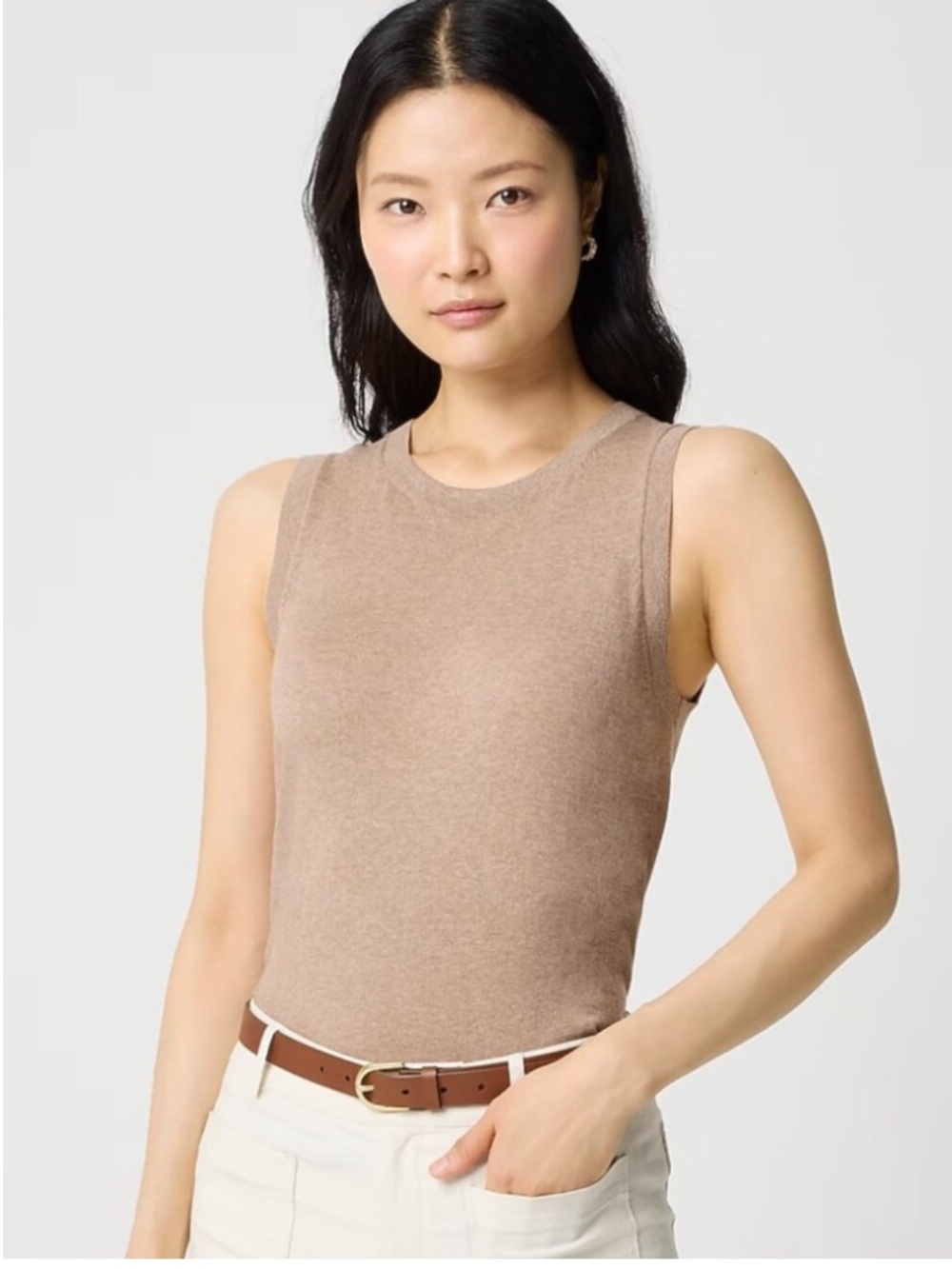 J. Crew Classic Shell Knit Crewneck Sleeveless Tank Top Heather Tan Small